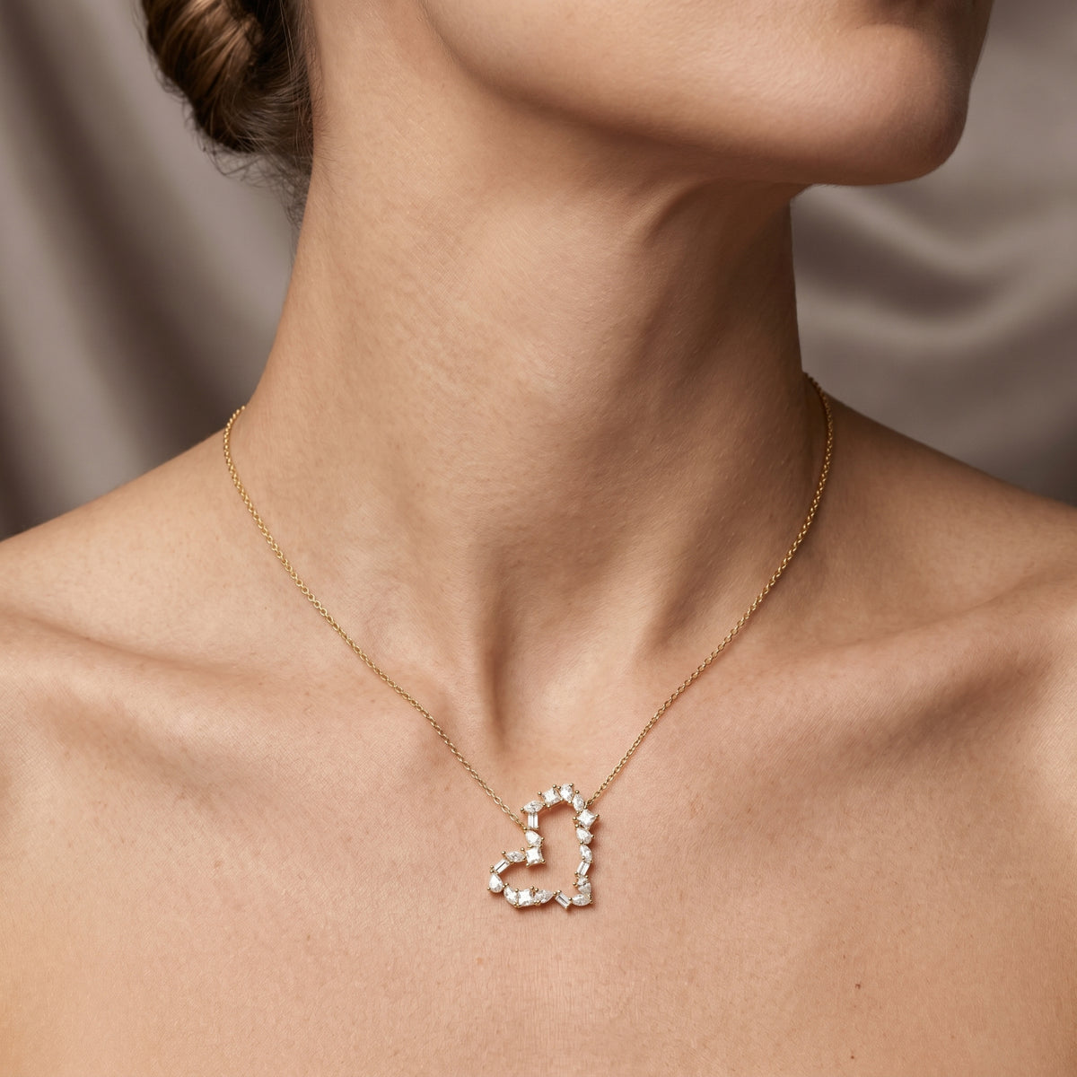 Mixed Cut Diamond Open Heart Necklace