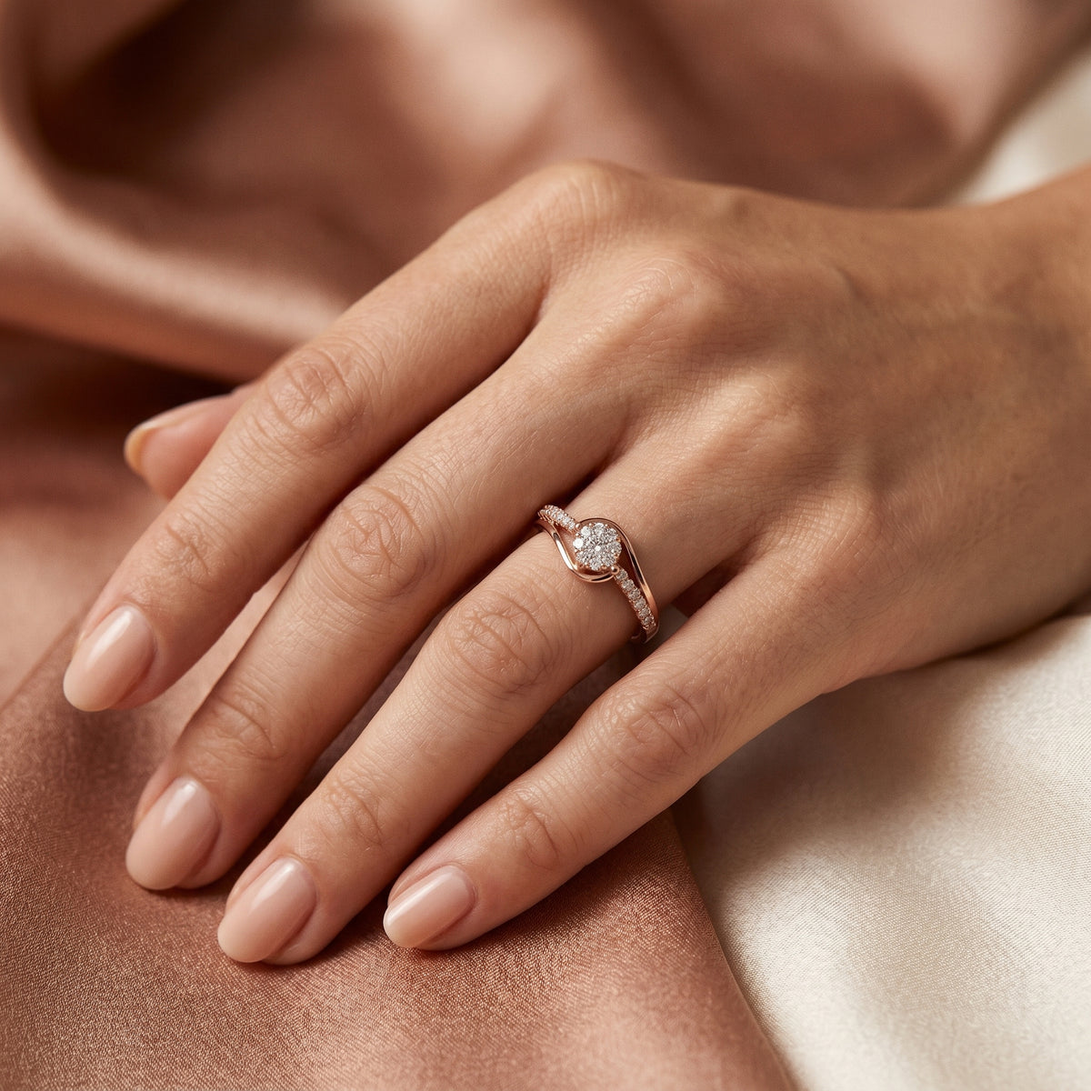 Round Diamond Cluster Bypass Ring