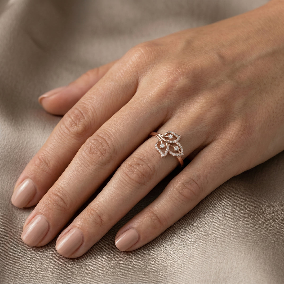 Botanical Leaf Cluster Diamond Ring