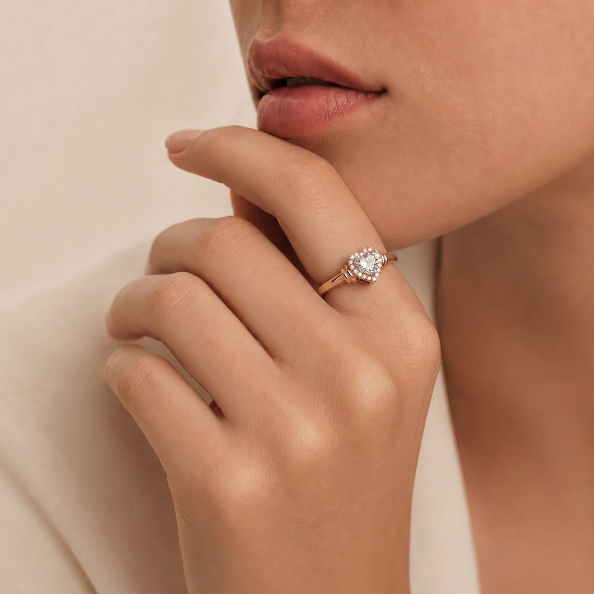 Heart Cluster Halo Diamond Engagement Ring