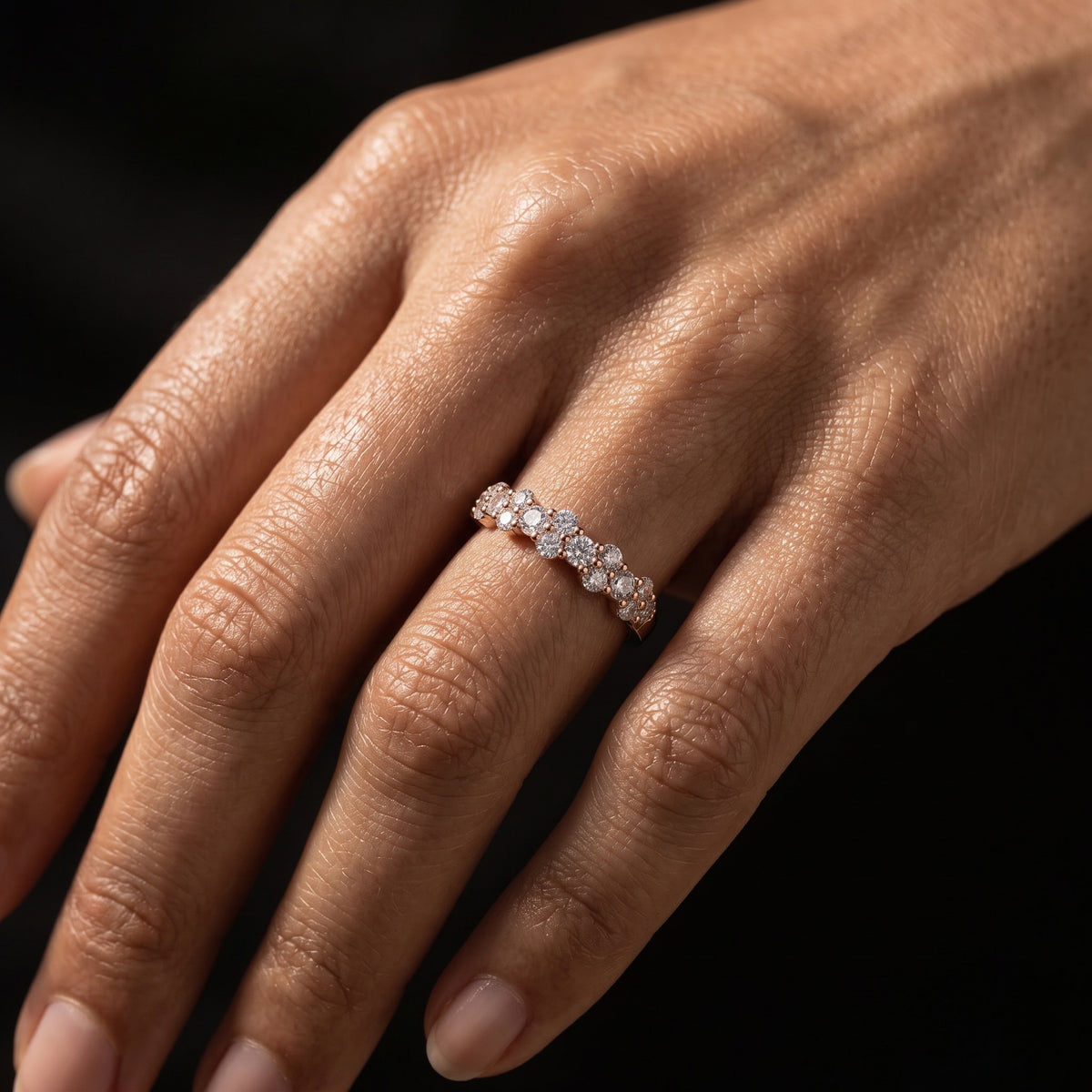 Round Diamond Cluster Half Eternity Band