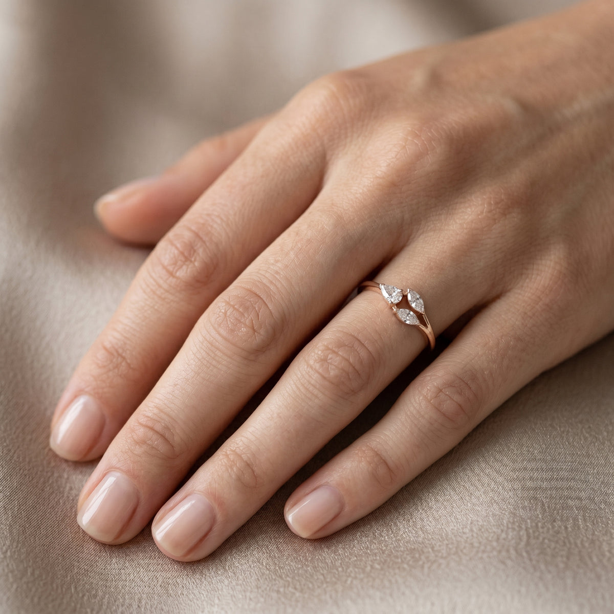 Pear and Marquise Leaf Cluster Diamond Ring