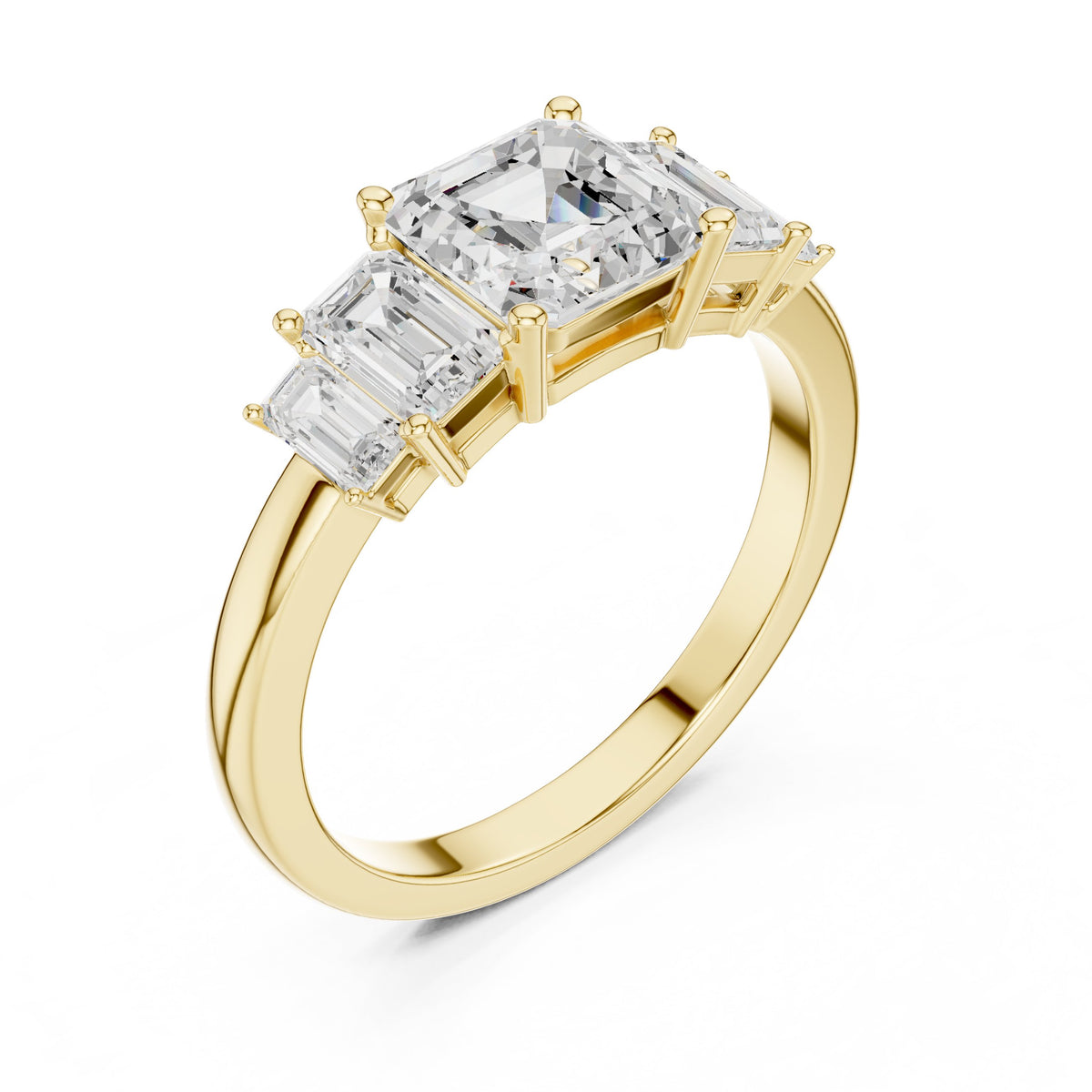 Emerald and Baguette Five Stone Diamond Ring