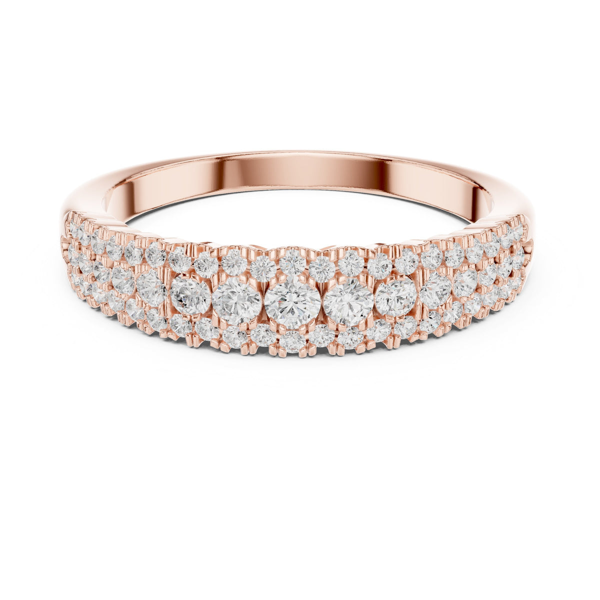Three Row Diamond Pave Wedding Band