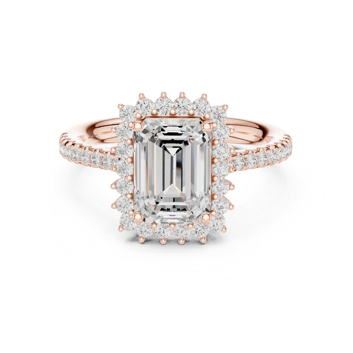 Emerald Cut Diamond Ballerina Halo Engagement Ring