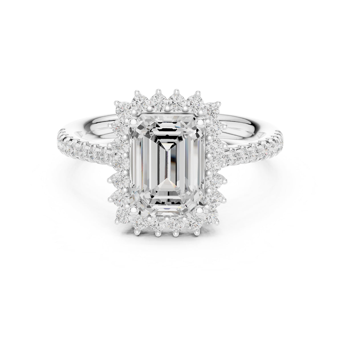 Emerald Cut Diamond Ballerina Halo Engagement Ring