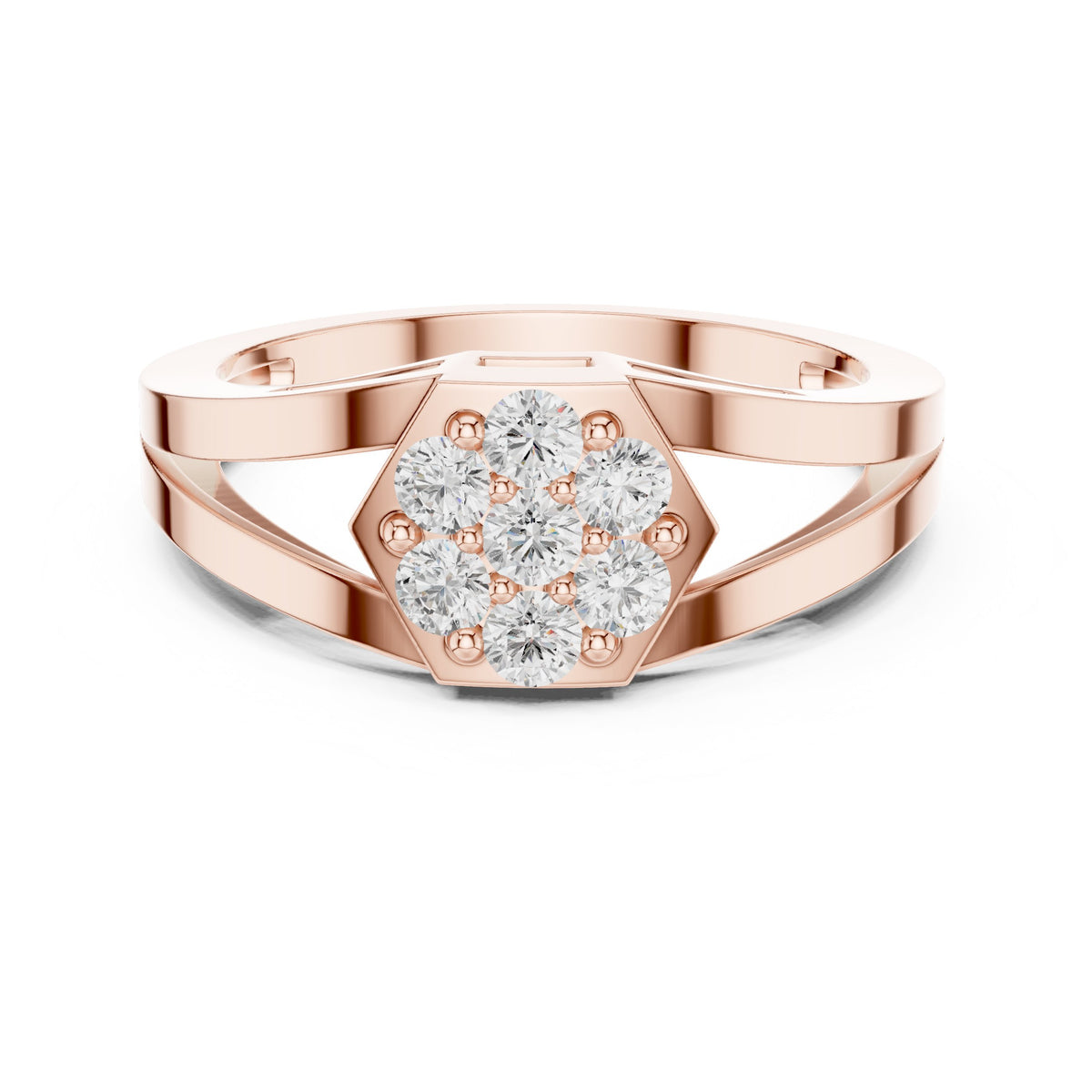 Round Diamond Hexagon Cluster Engagement Ring