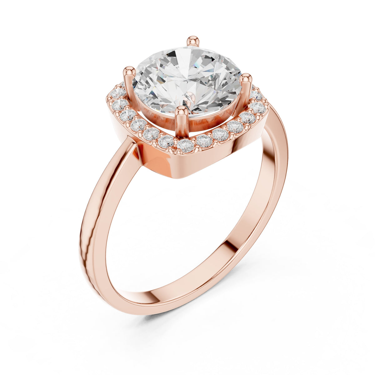 Round Diamond Cushion Halo Engagement Ring