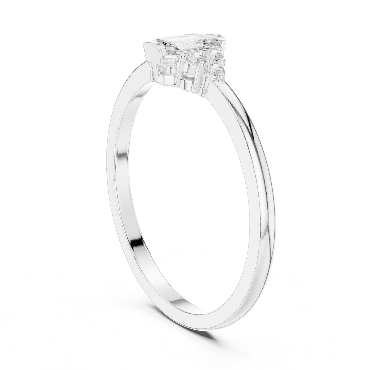 Emerald Cut Diamond Engagement Ring with Round Side Stones
