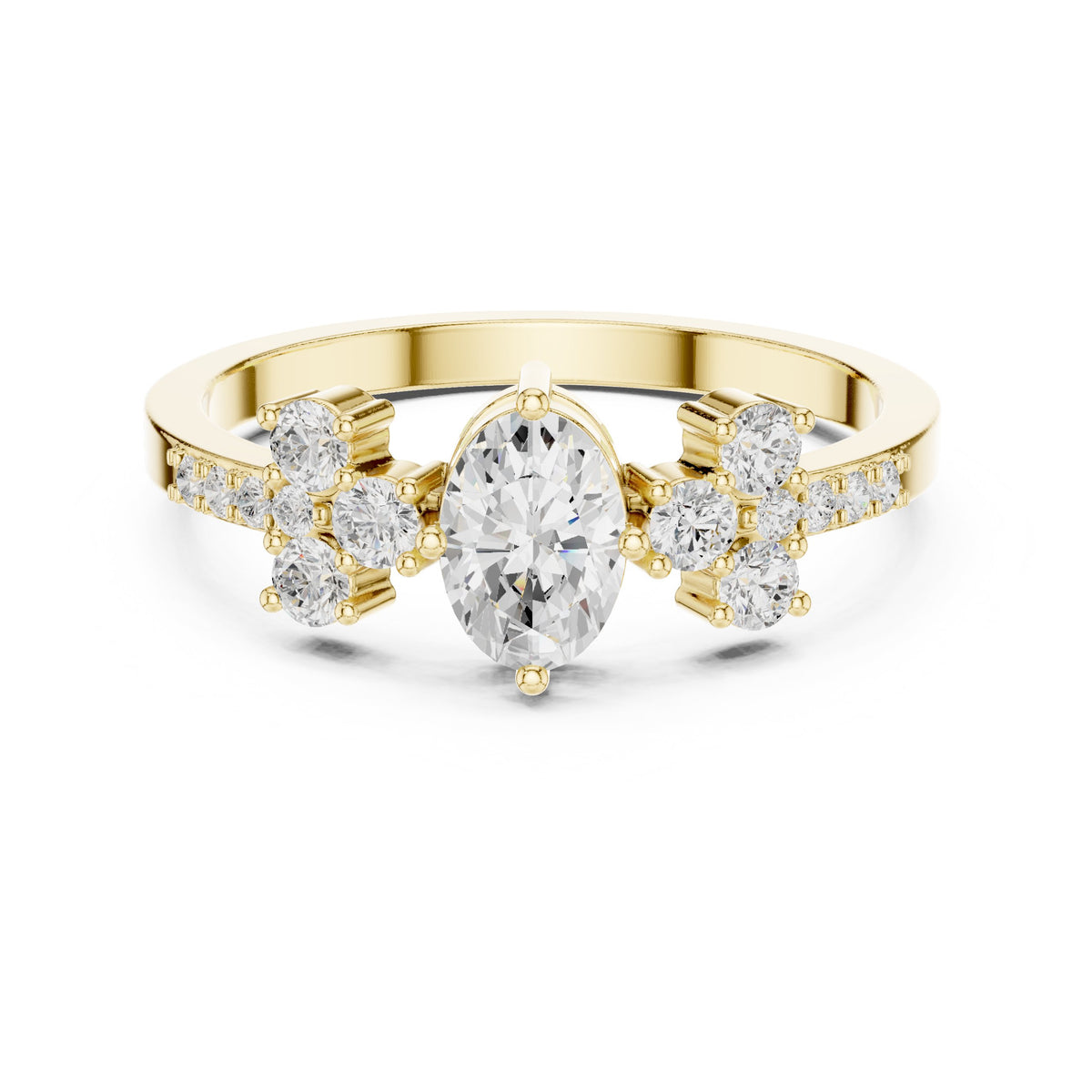 Oval Diamond Engagement Ring with Round Cluster Side Stones