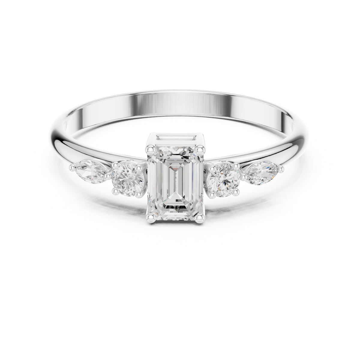 Emerald Cut with Mixed Shape Side Stones Diamond Ring