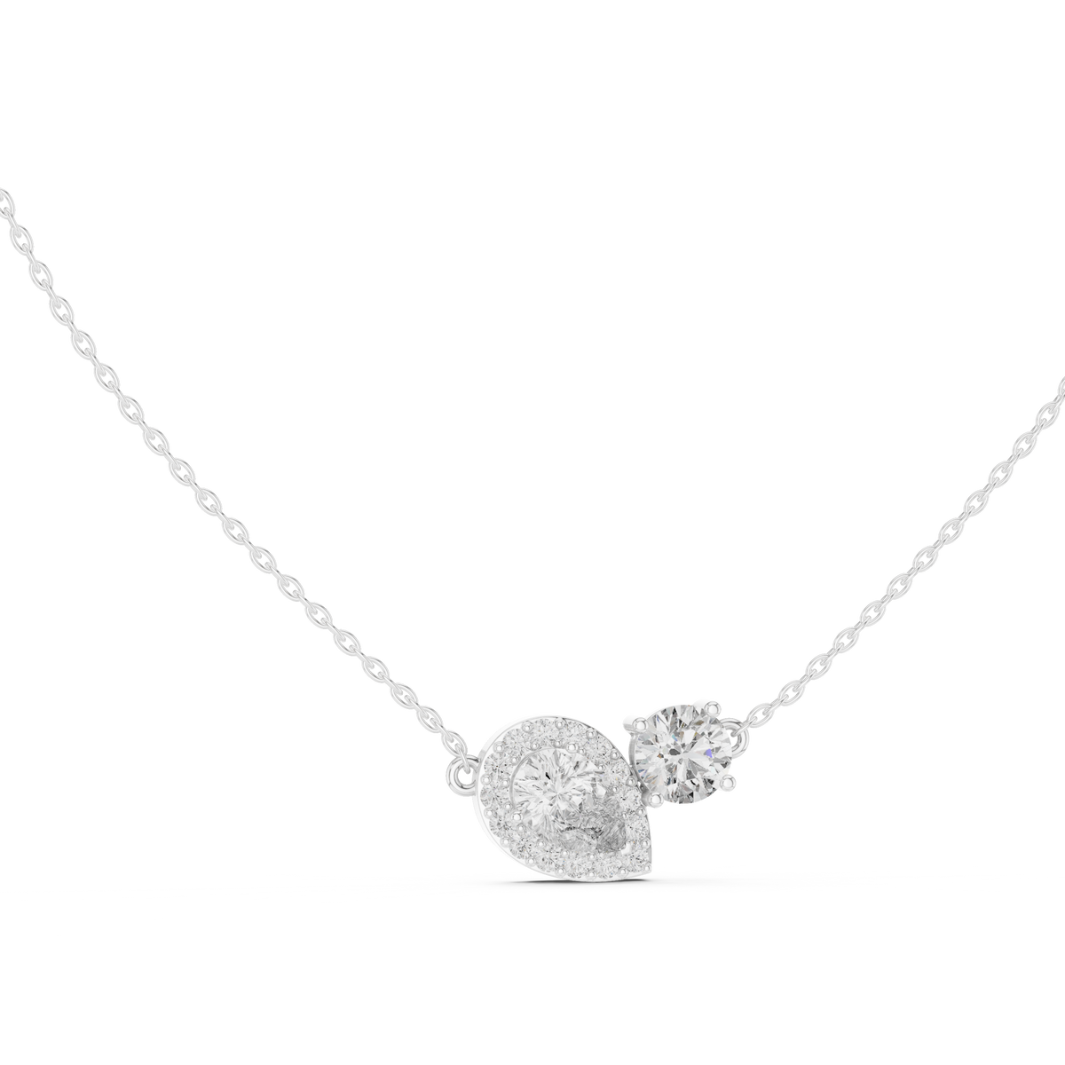 Pear Halo and Round Toi et Moi Diamond Necklace