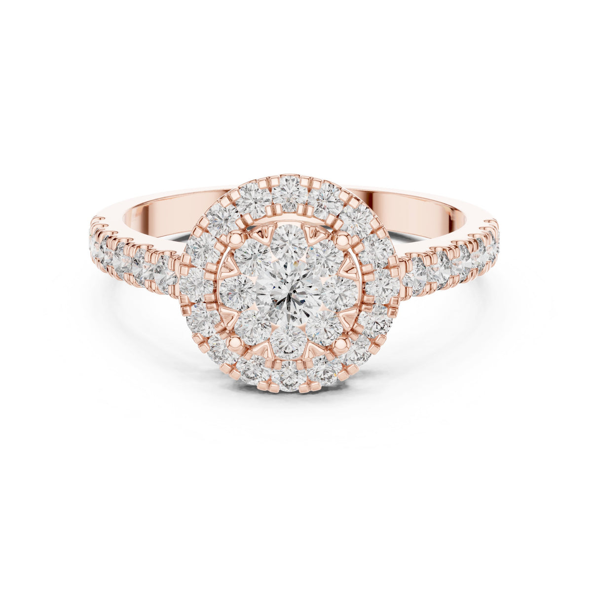 Round Diamond Cluster Double Halo Engagement Ring