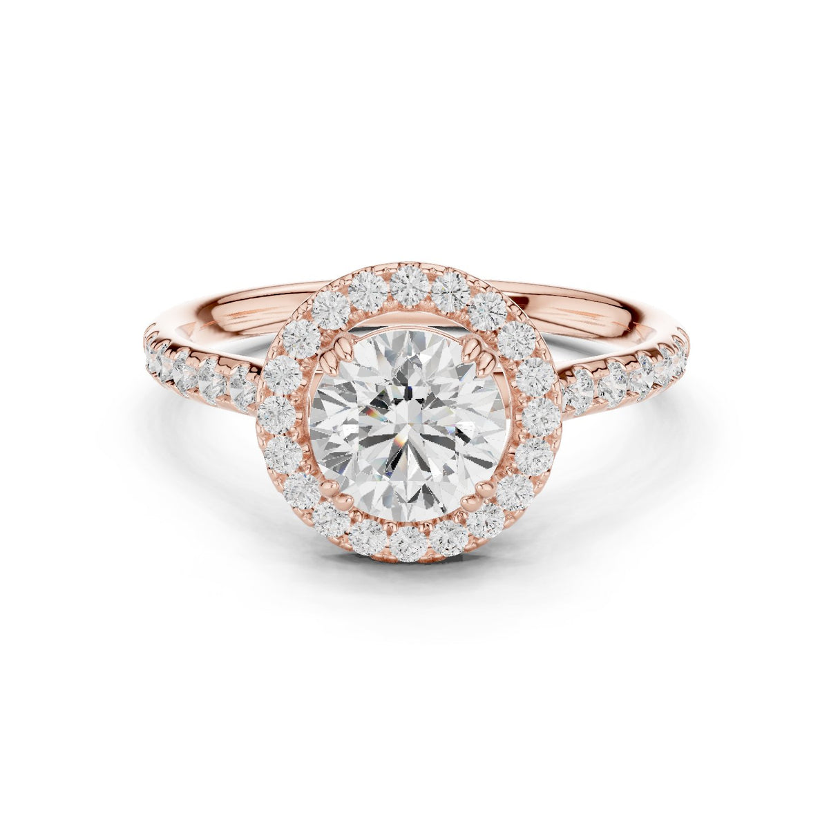 Round Diamond Halo Engagement Ring with Pave Band