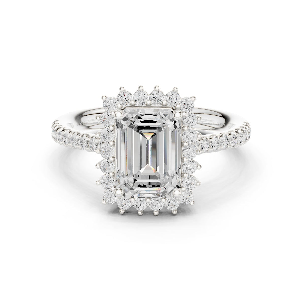 Emerald Cut Diamond Ballerina Halo Engagement Ring