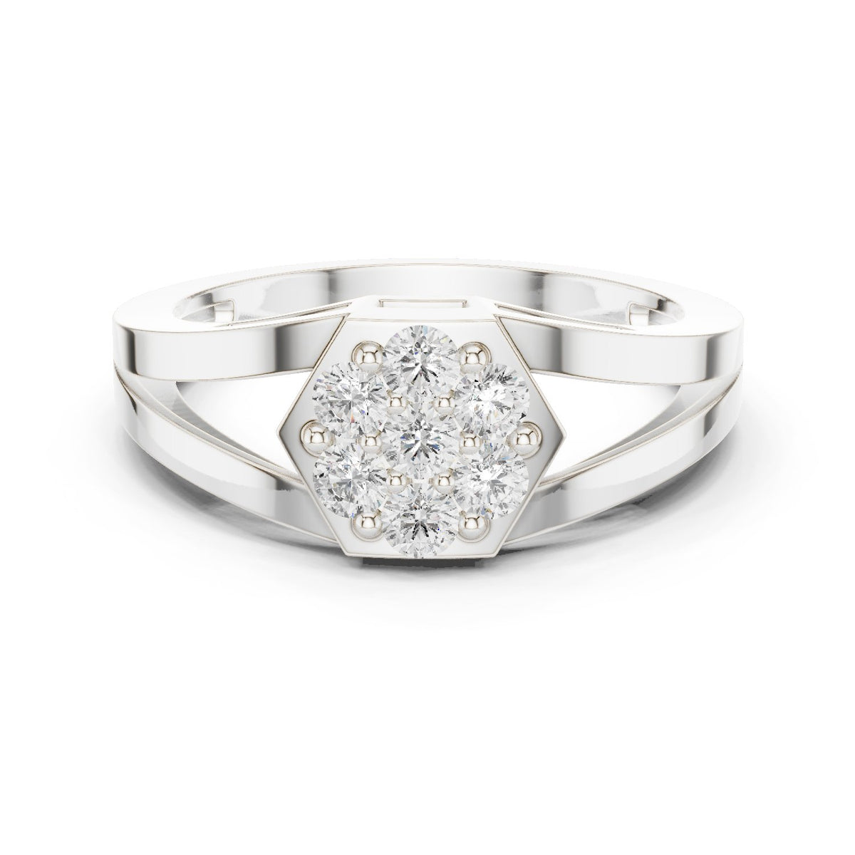 Round Diamond Hexagon Cluster Engagement Ring