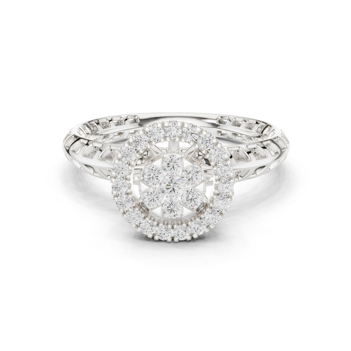 Round Diamond Cluster Halo Engagement Ring