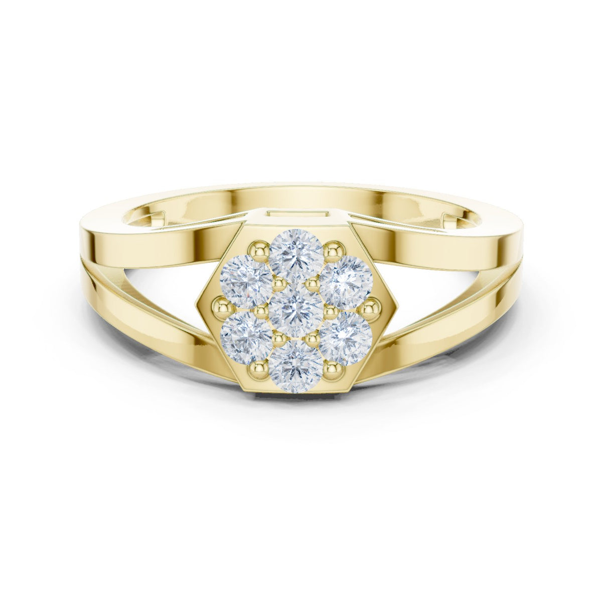 Round Diamond Hexagon Cluster Engagement Ring