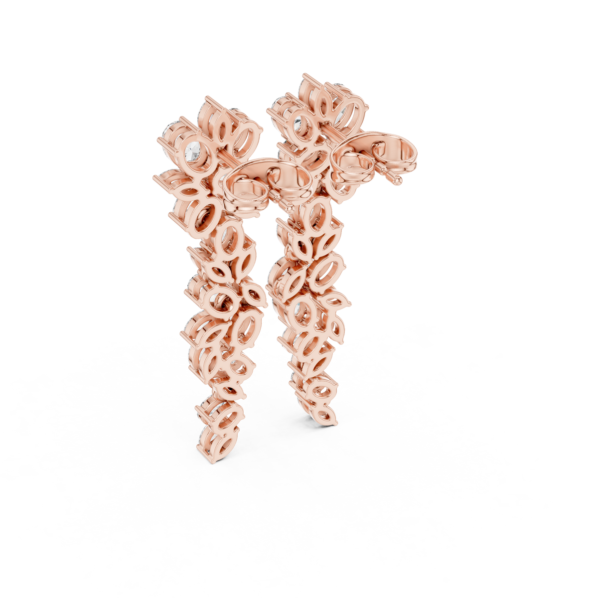 Marquise Vine Cascade Diamond Drop Earrings in Rose Gold - VYKA Diamonds