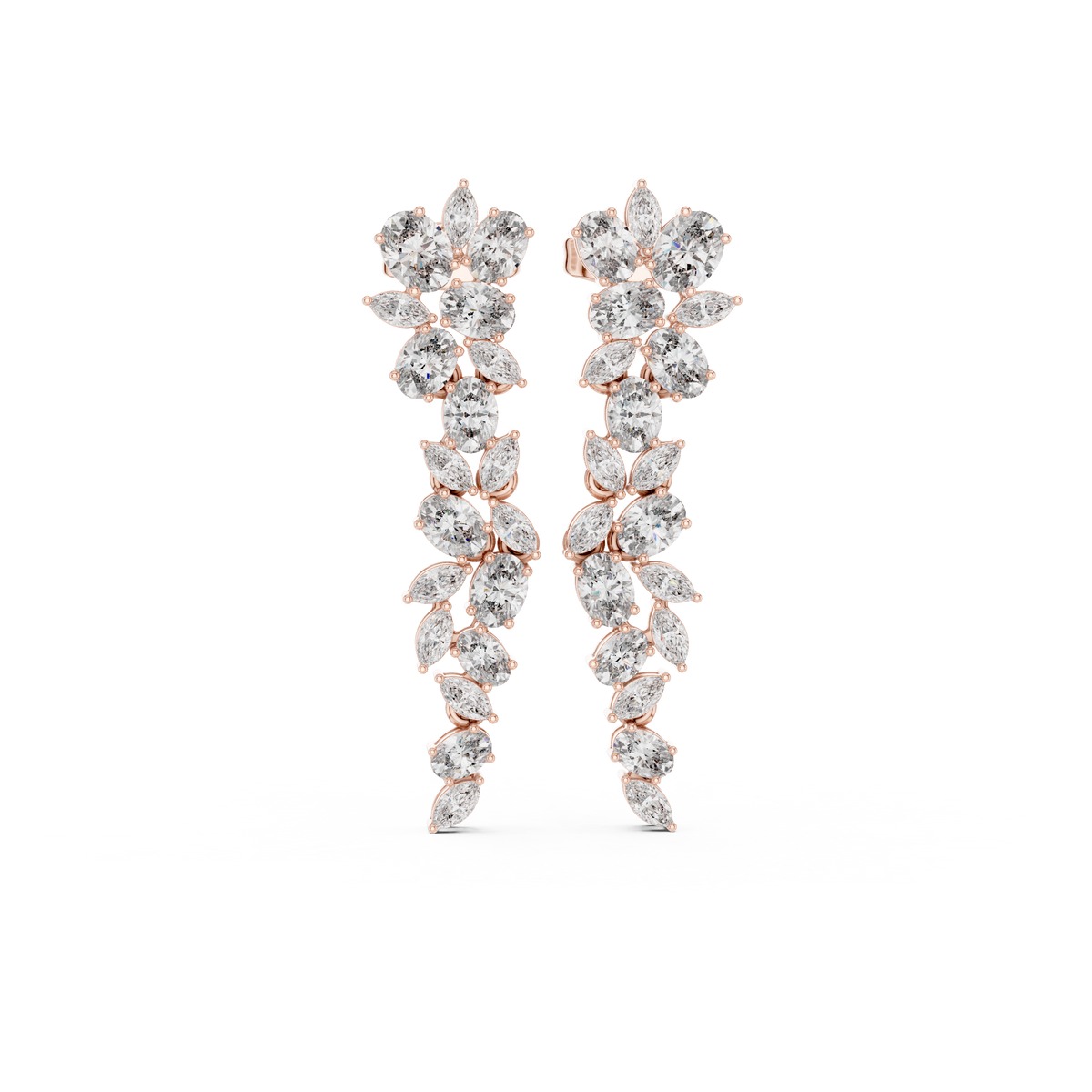 Marquise Vine Cascade Diamond Drop Earrings in Rose Gold - VYKA Diamonds