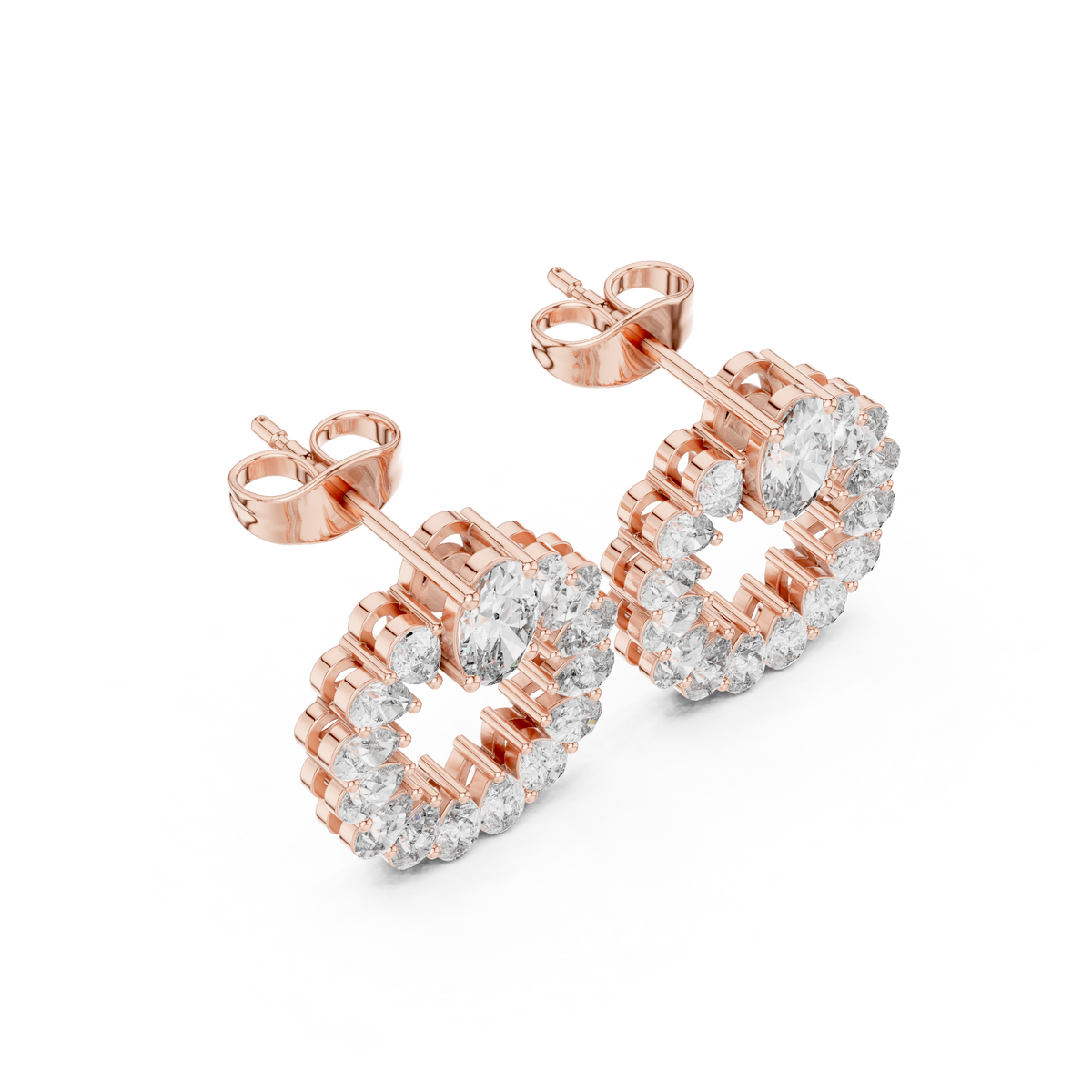 Oval and Pear Wreath Diamond Stud Earrings