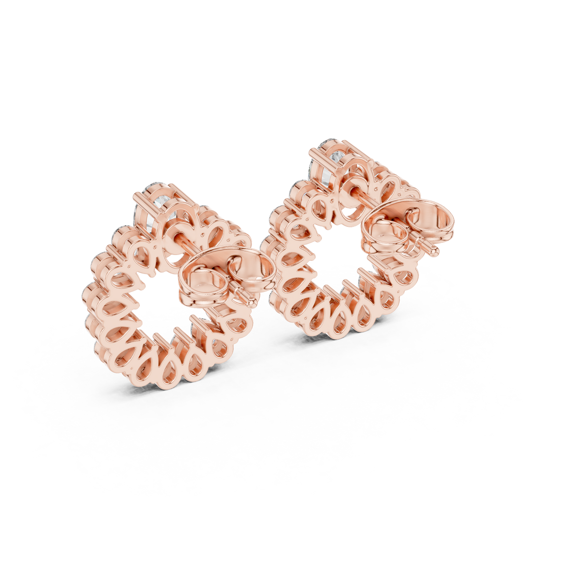 Oval and Pear Wreath Diamond Stud Earrings in Rose Gold - VYKA Diamonds