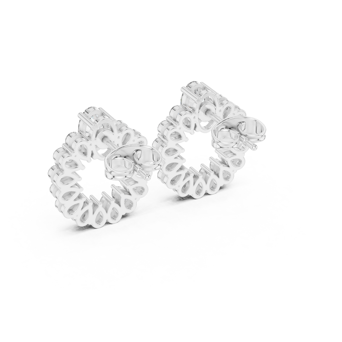 Oval and Pear Wreath Diamond Stud Earrings in White Gold - VYKA Diamonds