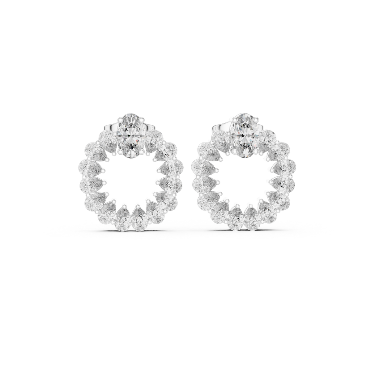 Oval and Pear Wreath Diamond Stud Earrings