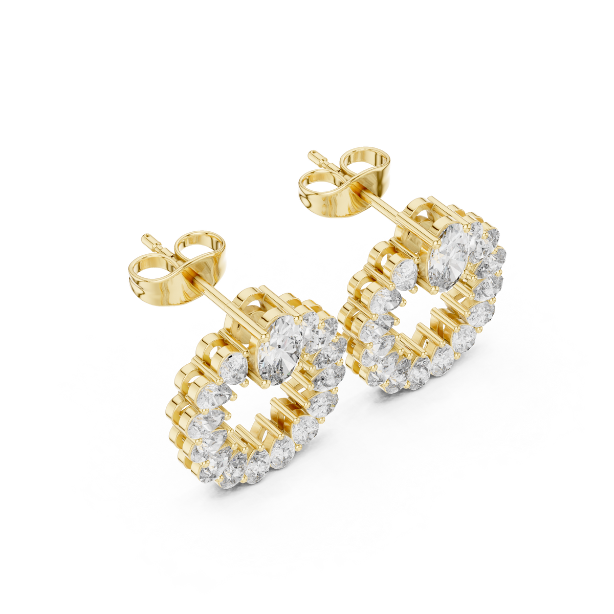 Oval and Pear Wreath Diamond Stud Earrings