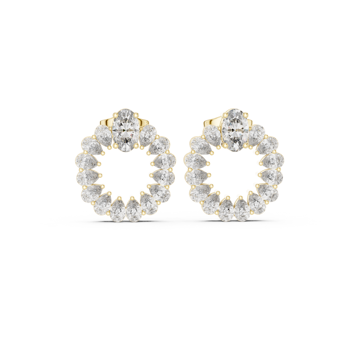 Oval and Pear Wreath Diamond Stud Earrings