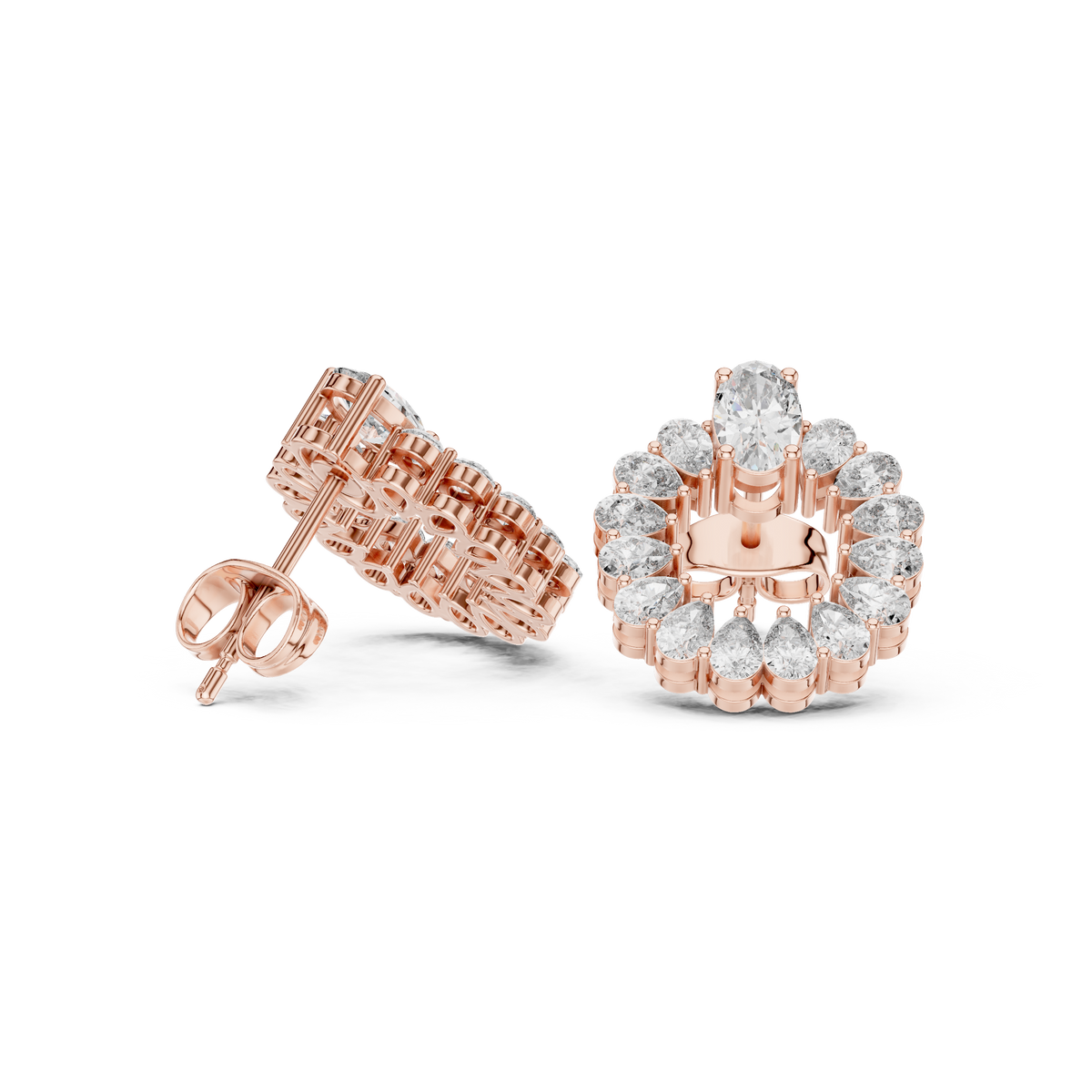 Oval and Pear Wreath Diamond Stud Earrings