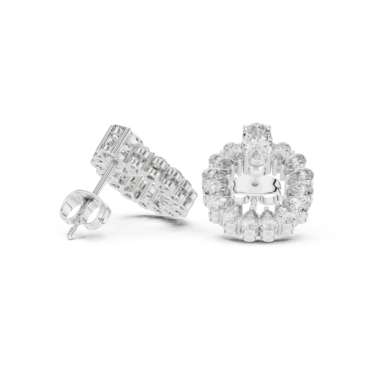 Oval and Pear Wreath Diamond Stud Earrings