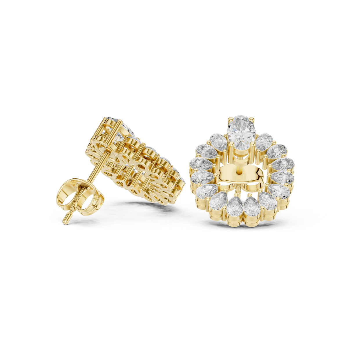 Oval and Pear Wreath Diamond Stud Earrings