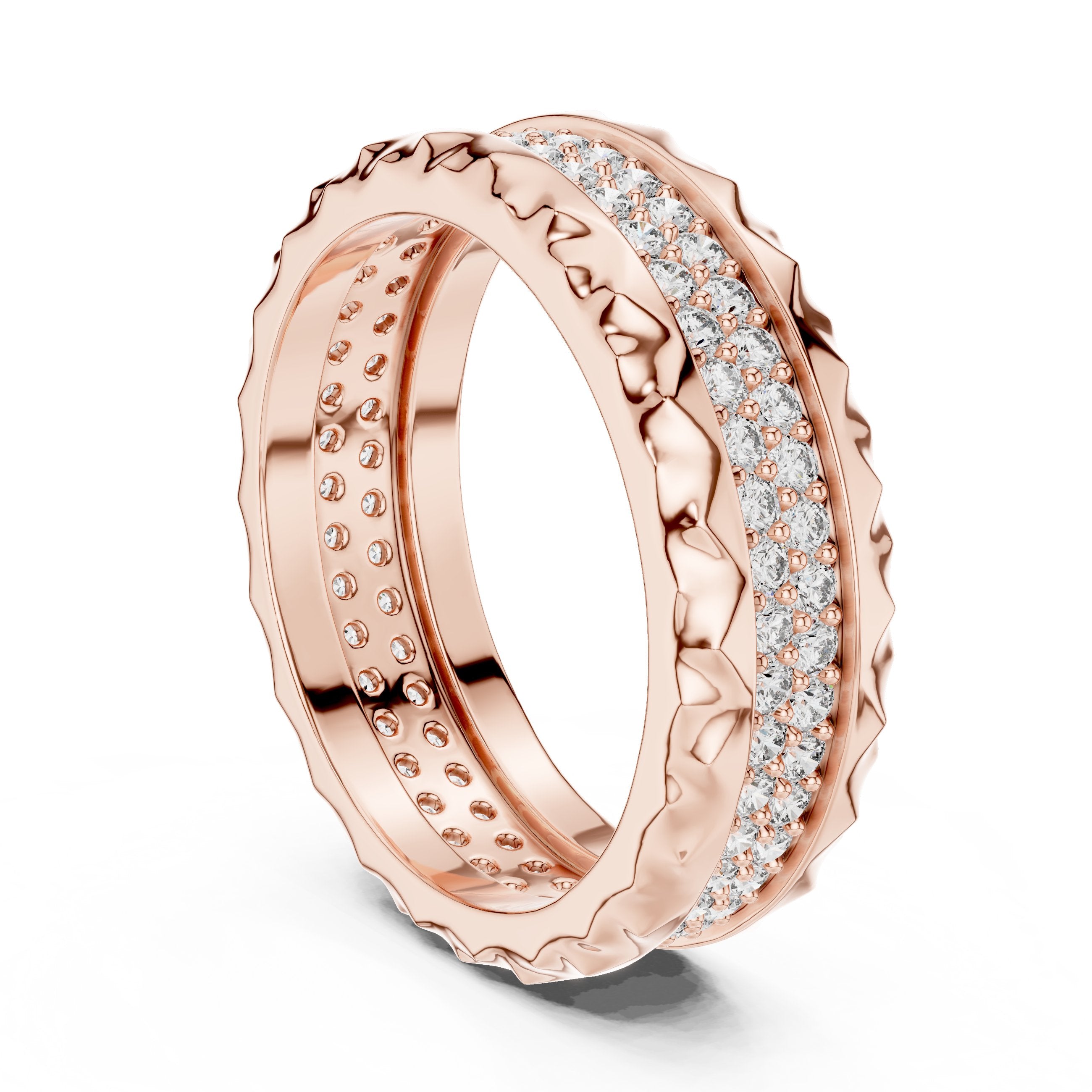 Round Diamond Wide Pavé Eternity Band in Rose Gold - VYKA Diamonds