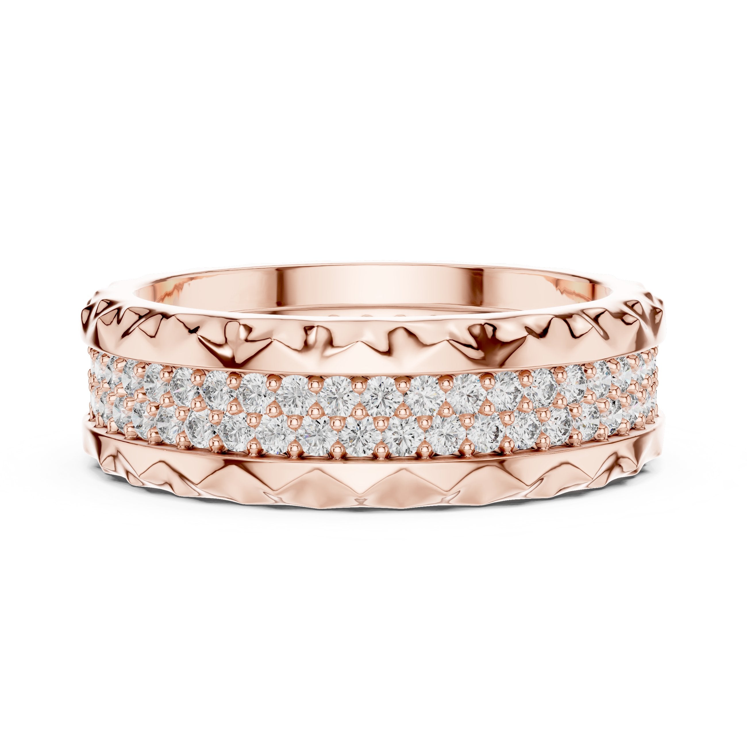 Round Diamond Wide Pavé Eternity Band in Rose Gold - VYKA Diamonds