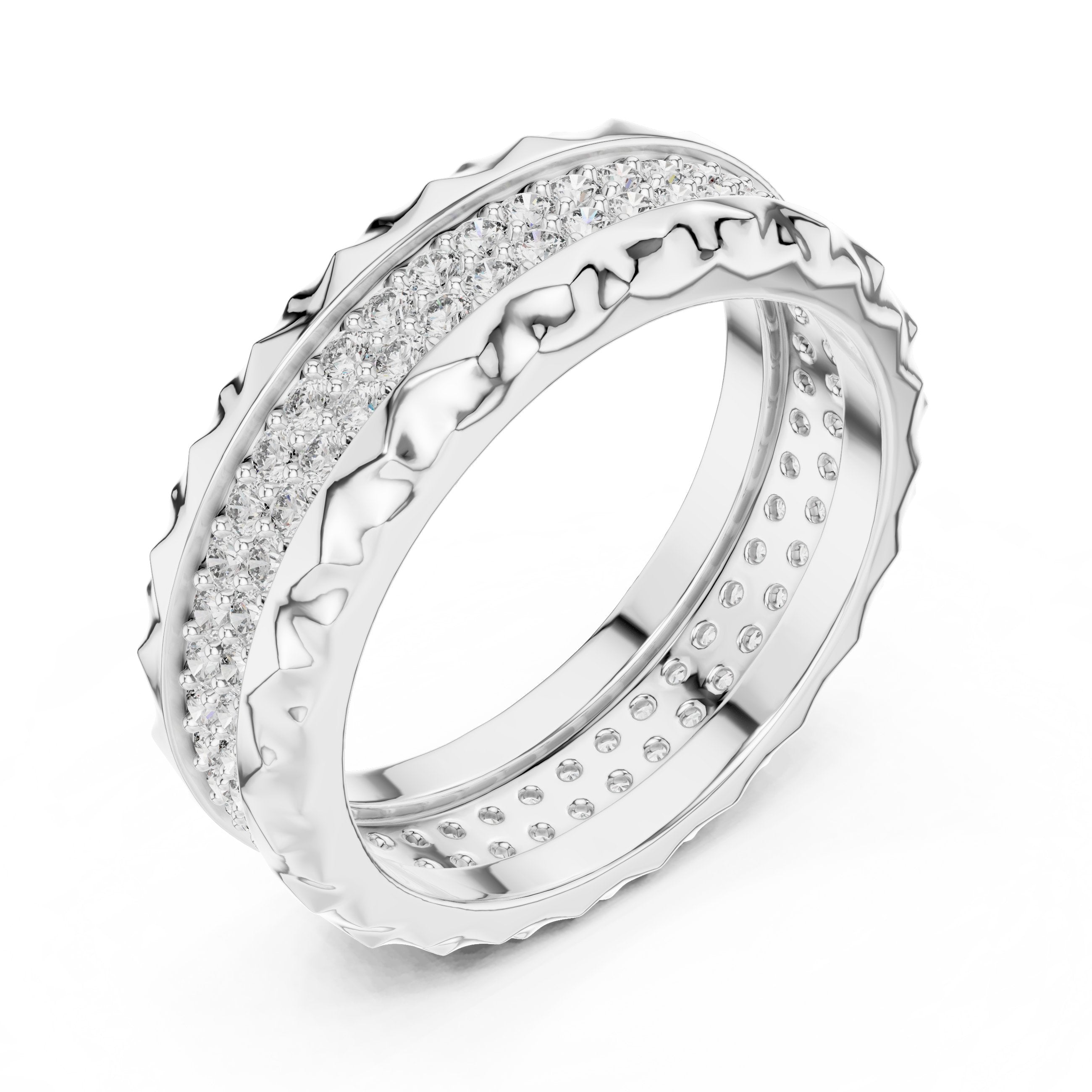 Round Diamond Wide Pavé Eternity Band in White Gold - VYKA Diamonds