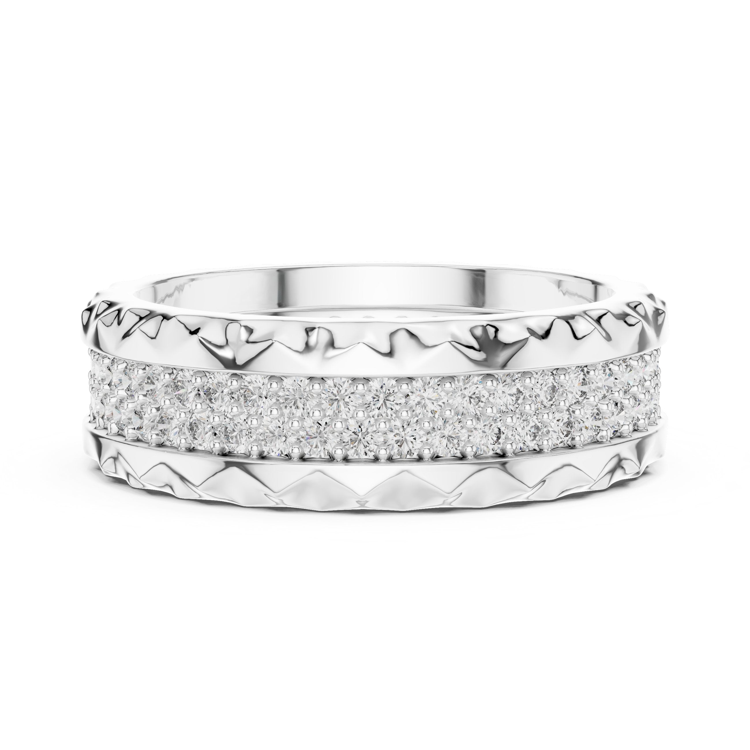 Round Diamond Wide Pavé Eternity Band in White Gold - VYKA Diamonds