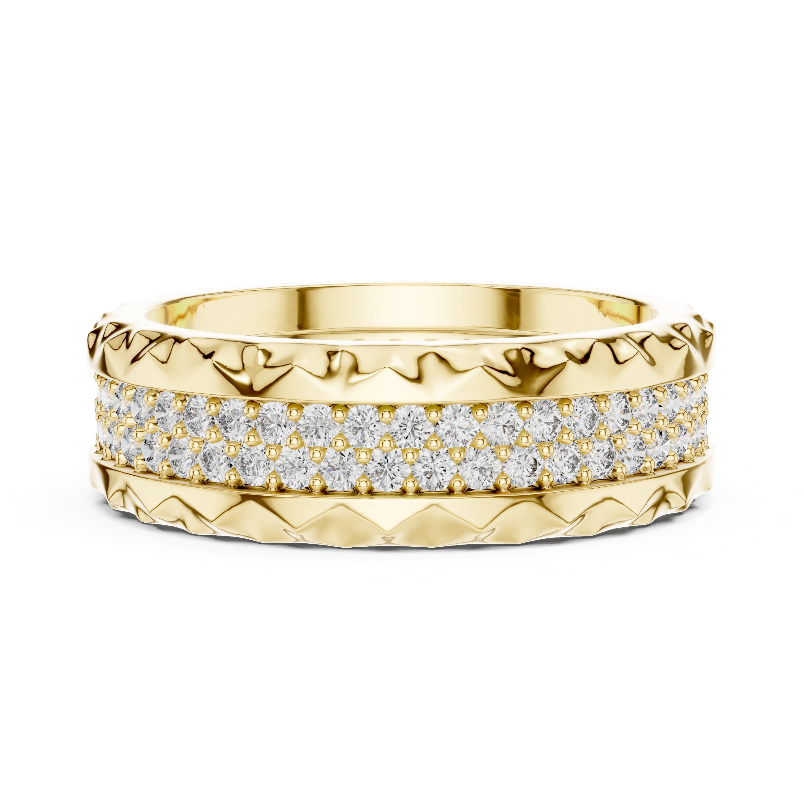 Round Diamond Wide Pavé Eternity Band in Yellow Gold - VYKA Diamonds