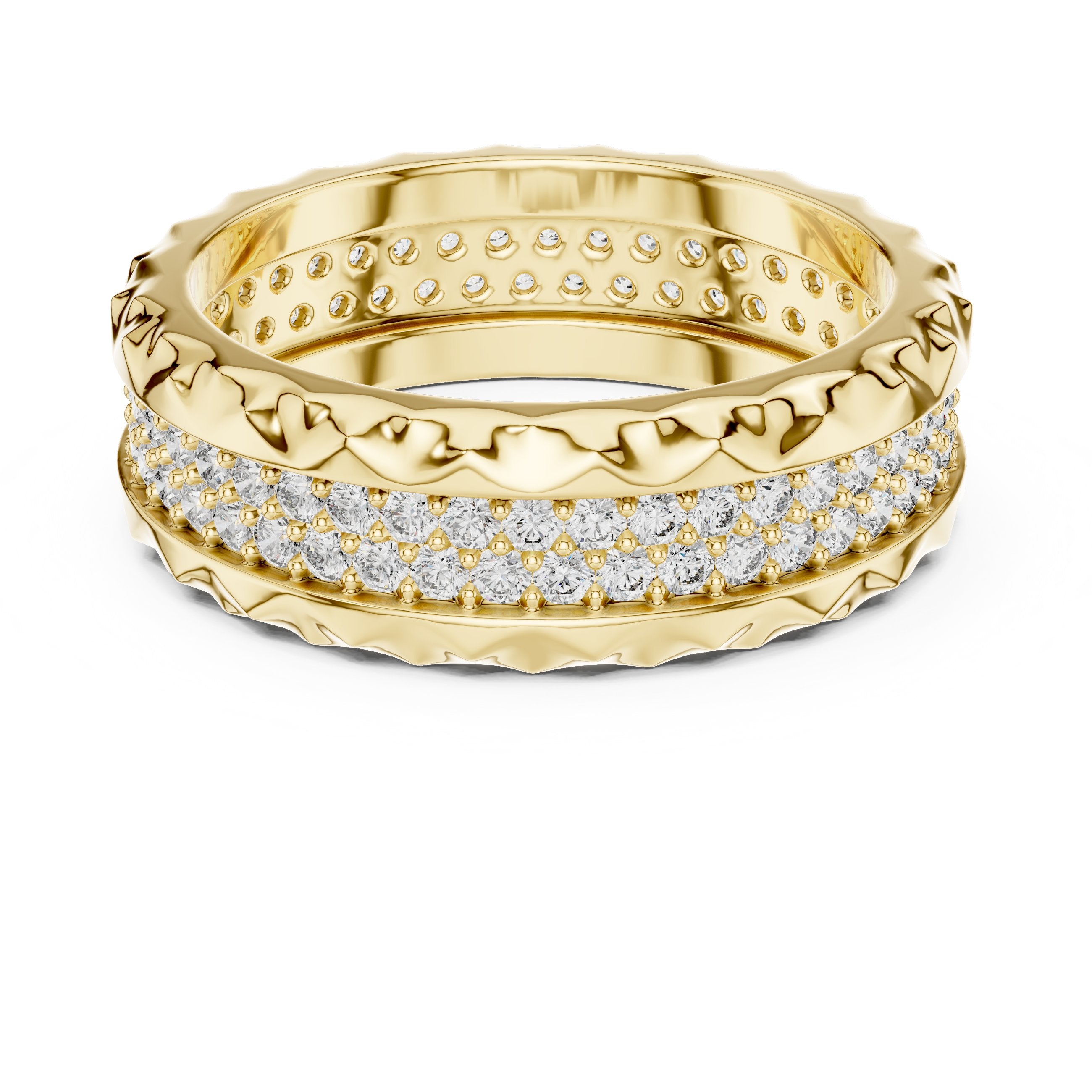 Round Diamond Wide Pavé Eternity Band in Yellow Gold - VYKA Diamonds