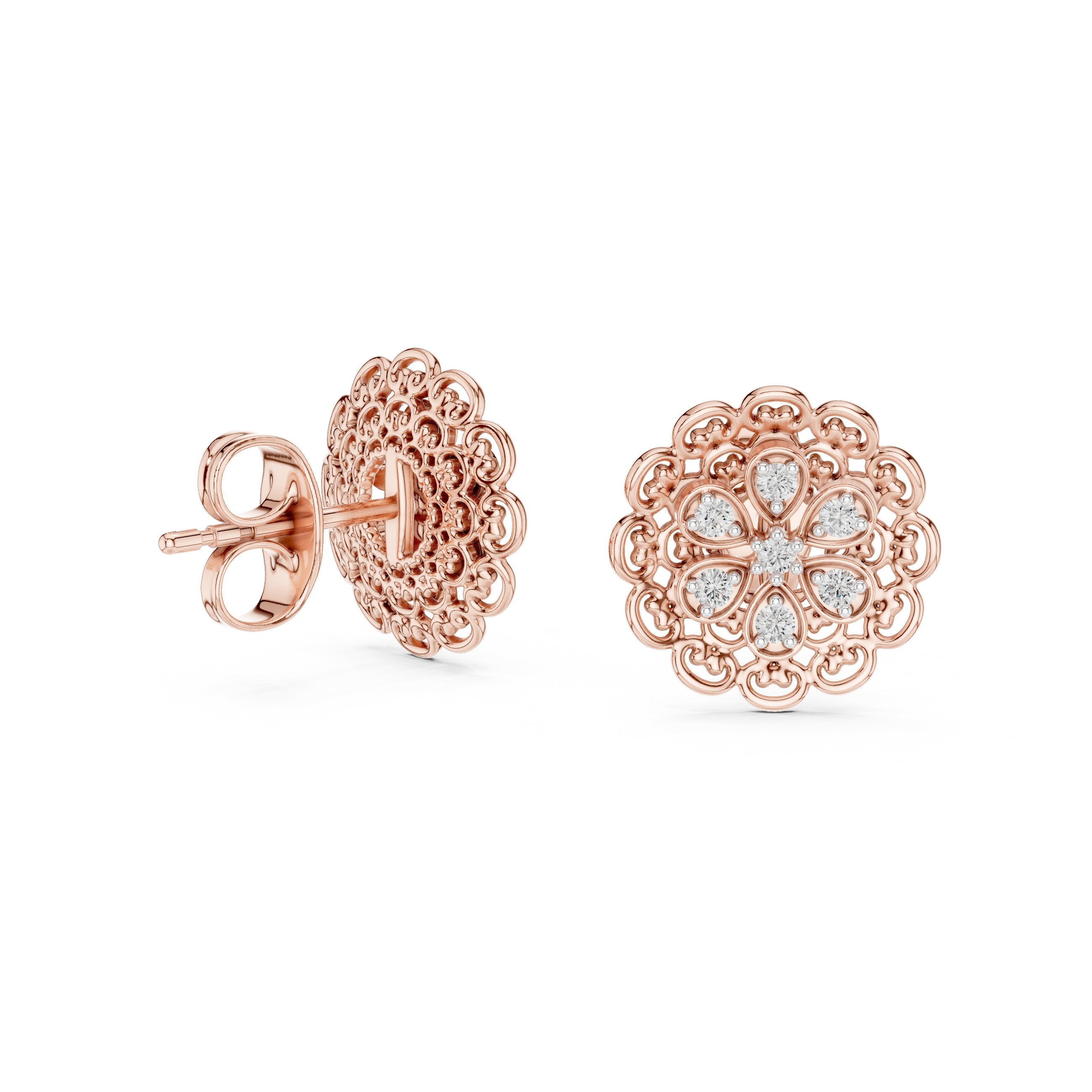 Filigree Dome Diamond Stud Earrings in Rose Gold - VYKA Diamonds