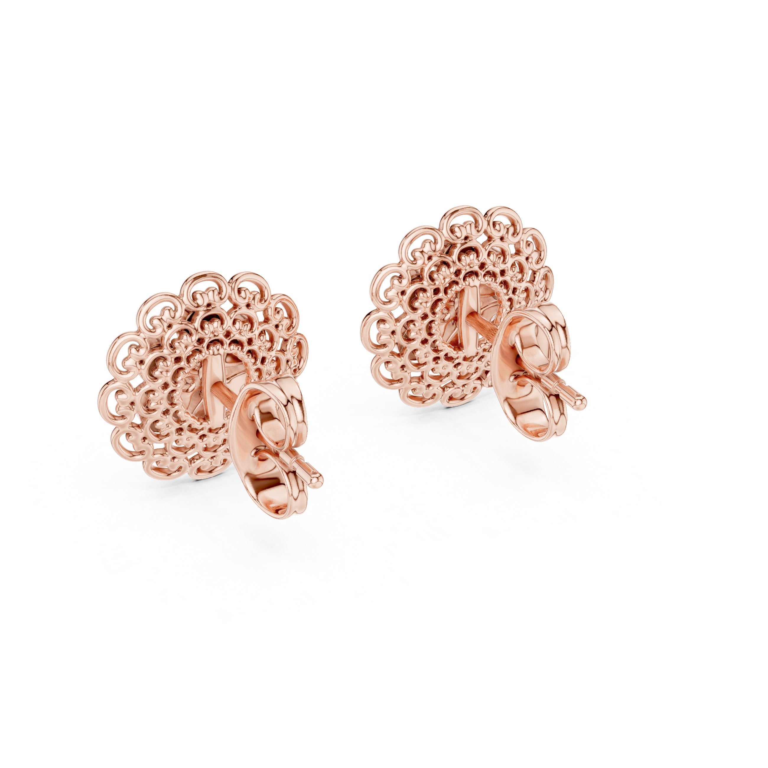 Filigree Dome Diamond Stud Earrings in Rose Gold - VYKA Diamonds