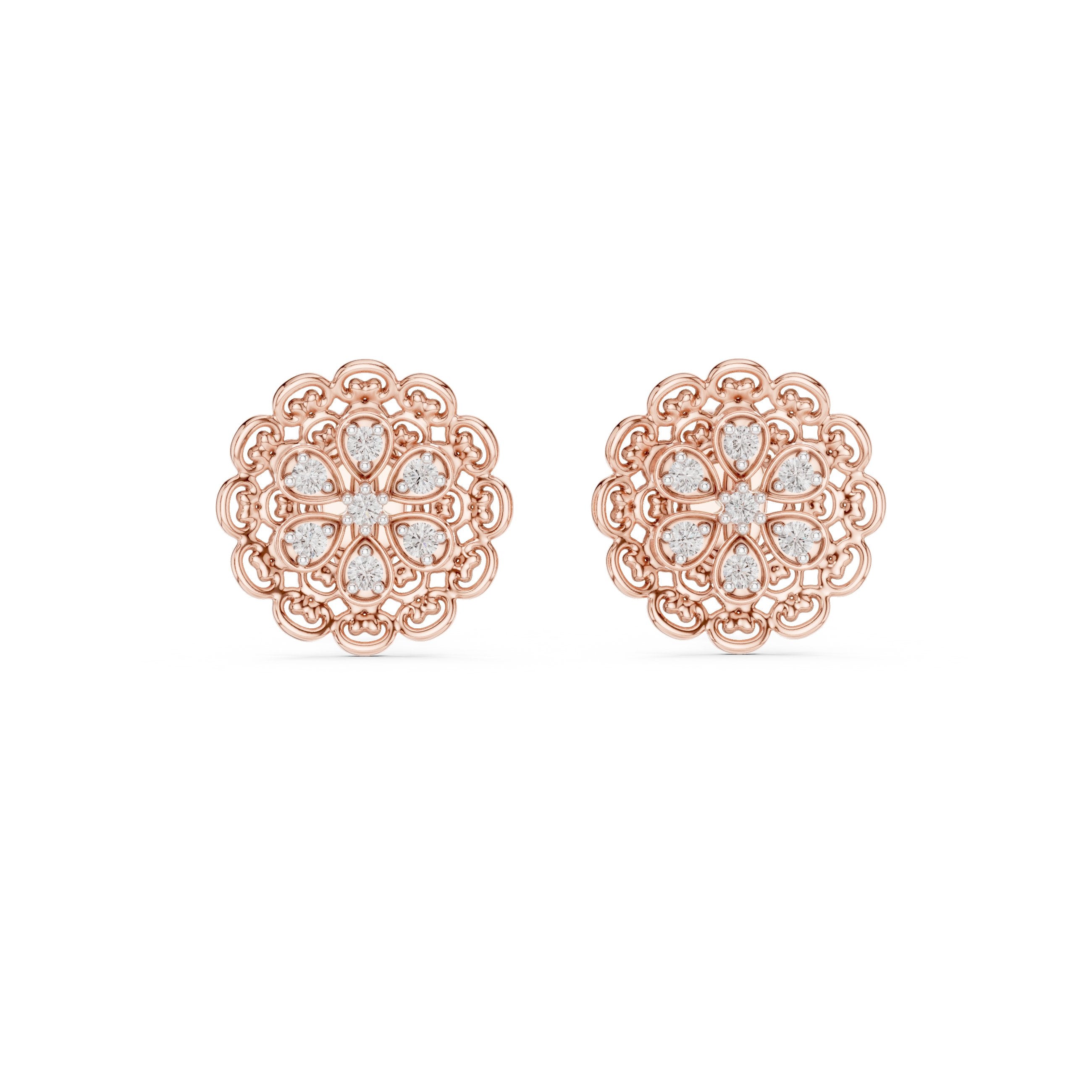 Filigree Dome Diamond Stud Earrings in Rose Gold - VYKA Diamonds