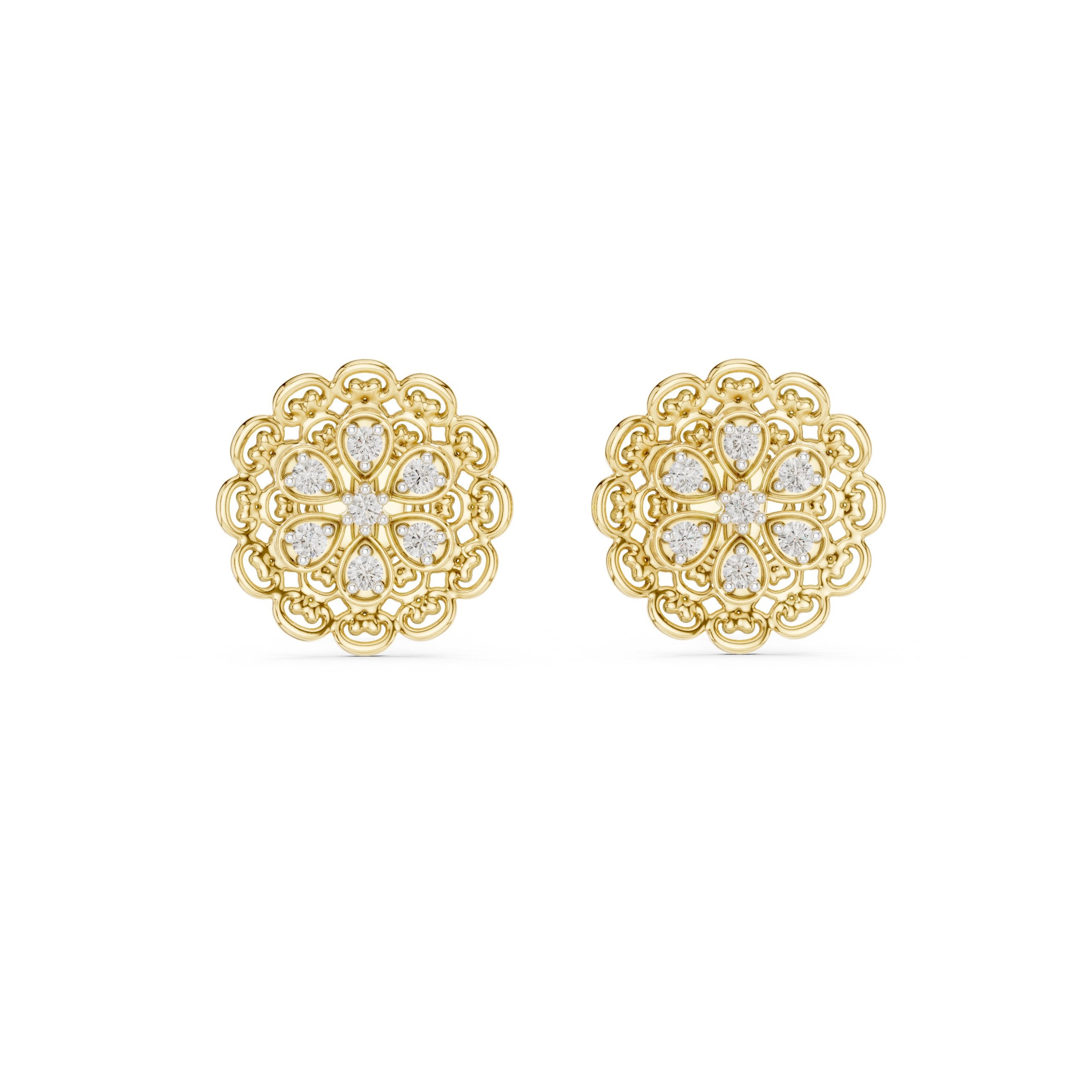 Filigree Dome Diamond Stud Earrings in Yellow Gold - VYKA Diamonds