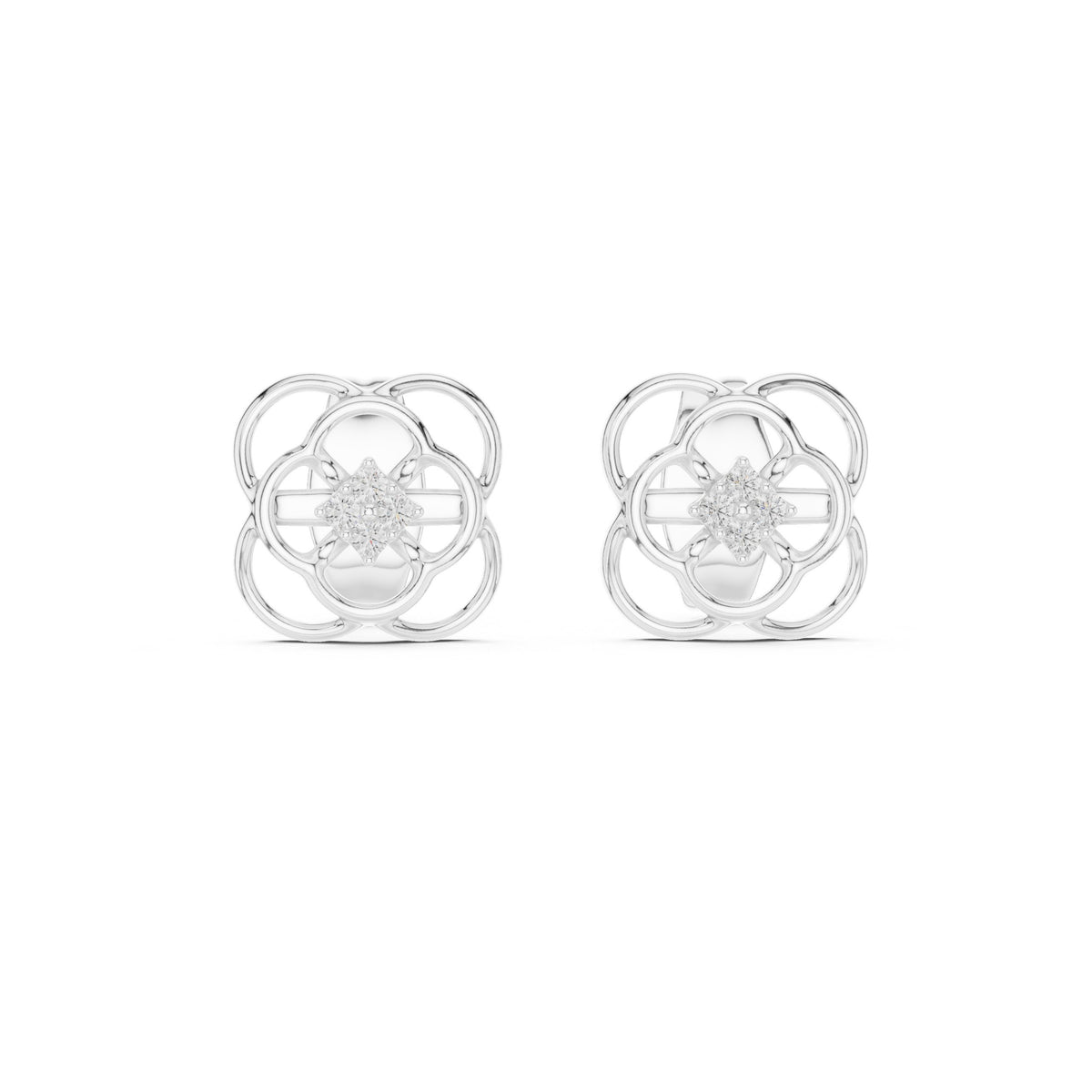 أقراط ألماس بدوائر متشابكة in White Gold - VYKA Diamonds