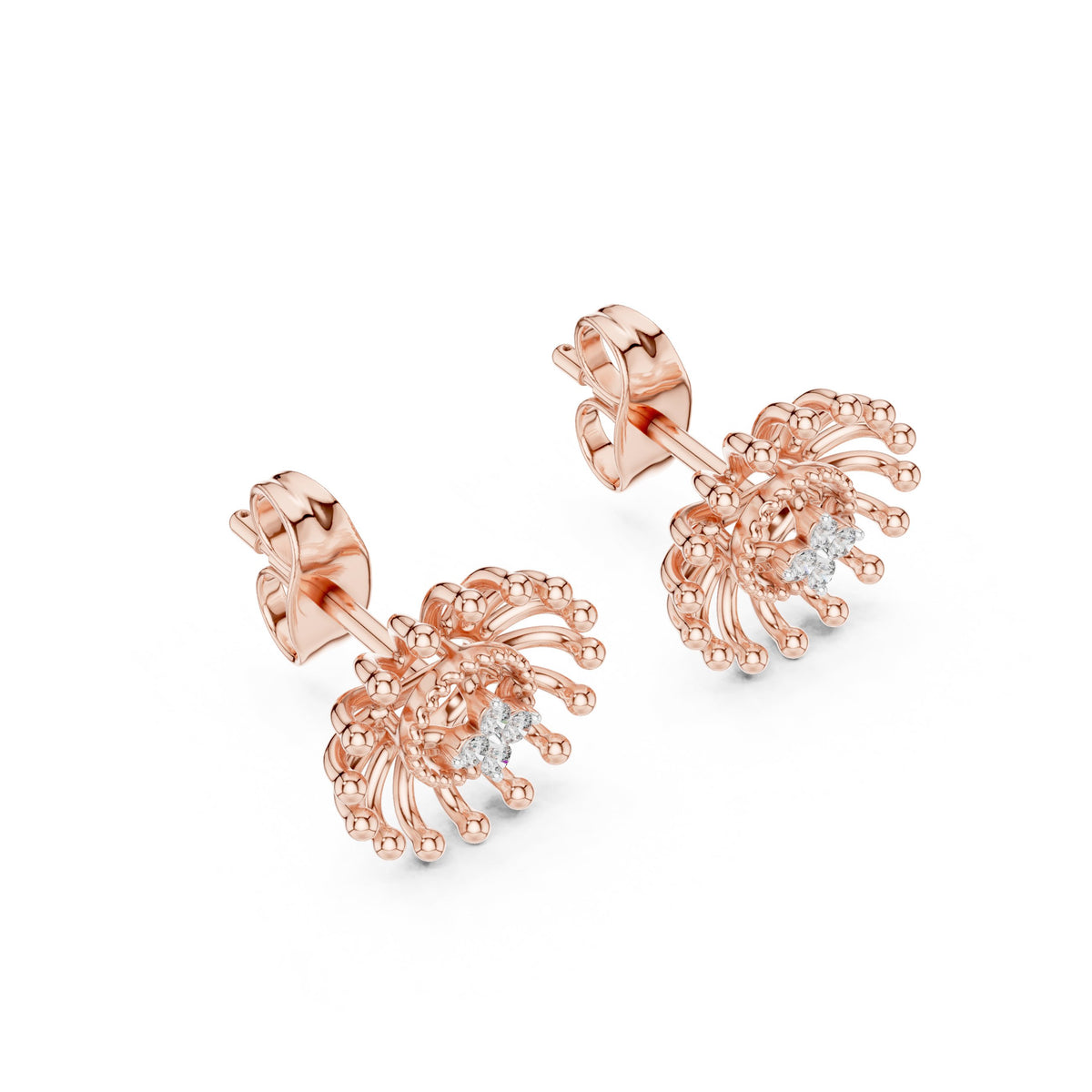 أقراط ألماس على شكل زهرة شقائق متفتّحة in Rose Gold - VYKA Diamonds