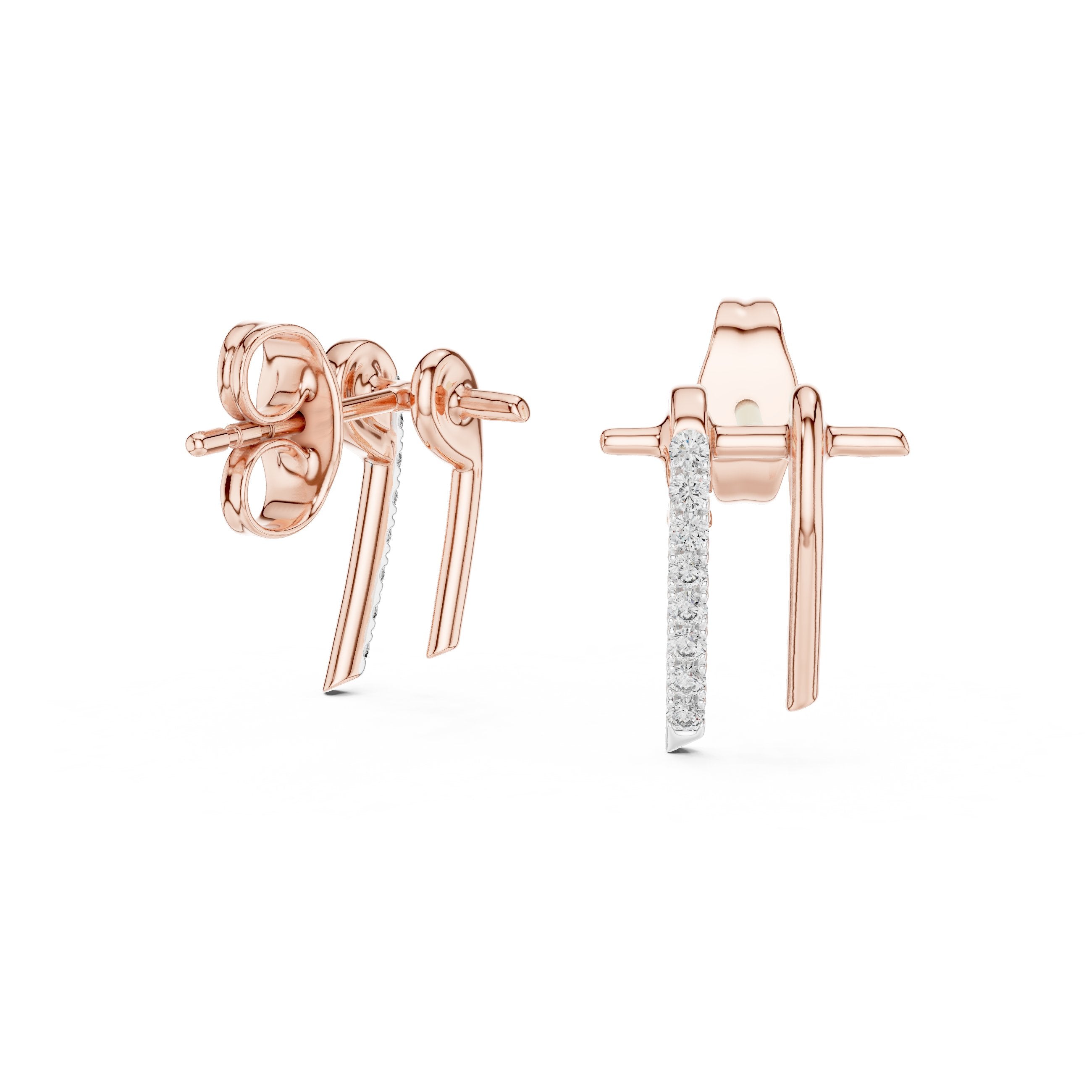 Curved Bar Diamond Stud Earrings in Rose Gold - VYKA Diamonds