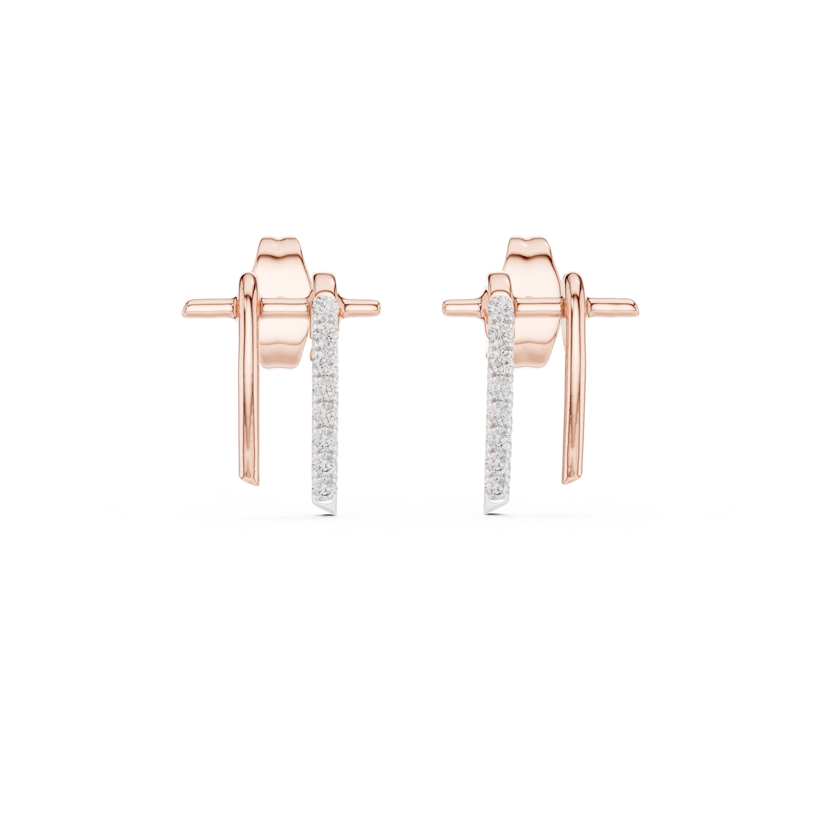 Curved Bar Diamond Stud Earrings in Rose Gold - VYKA Diamonds