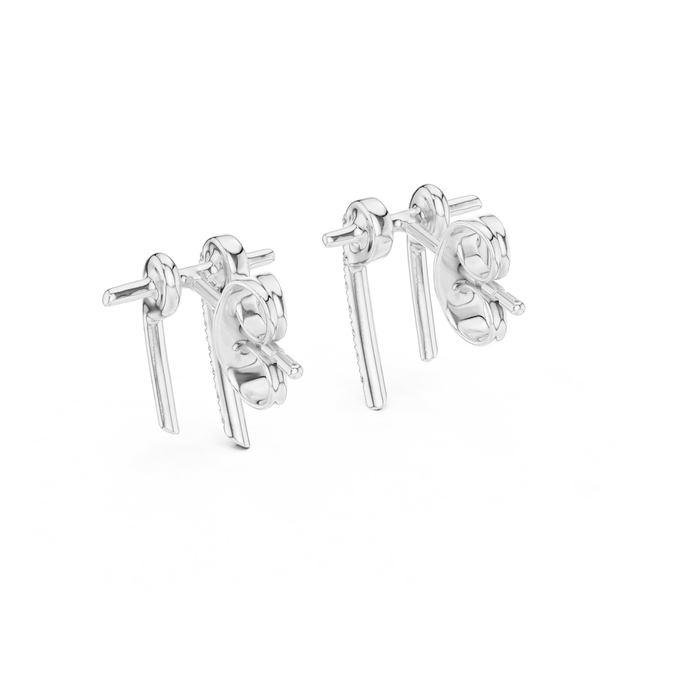 Curved Bar Diamond Stud Earrings in White Gold - VYKA Diamonds