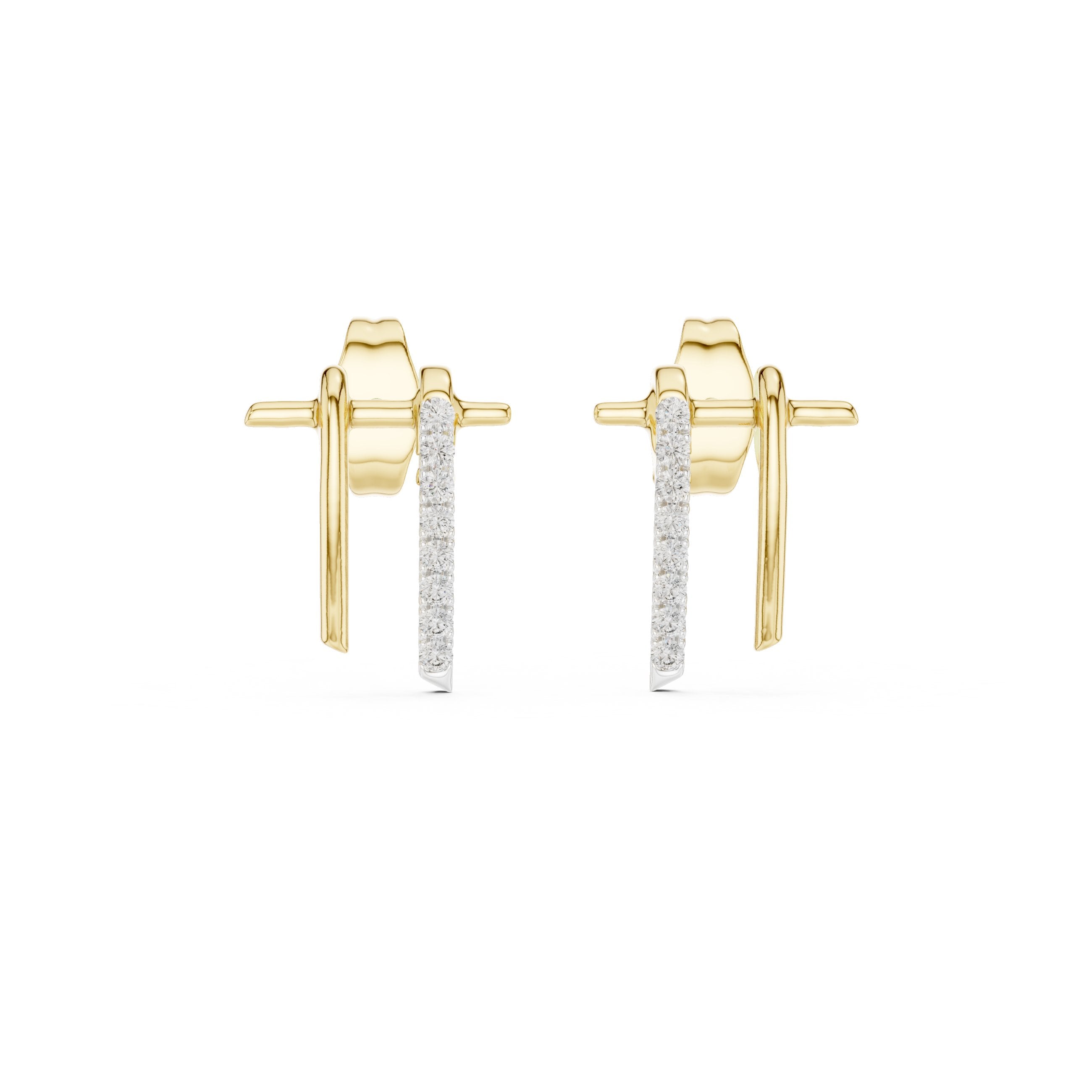 Curved Bar Diamond Stud Earrings in Yellow Gold - VYKA Diamonds