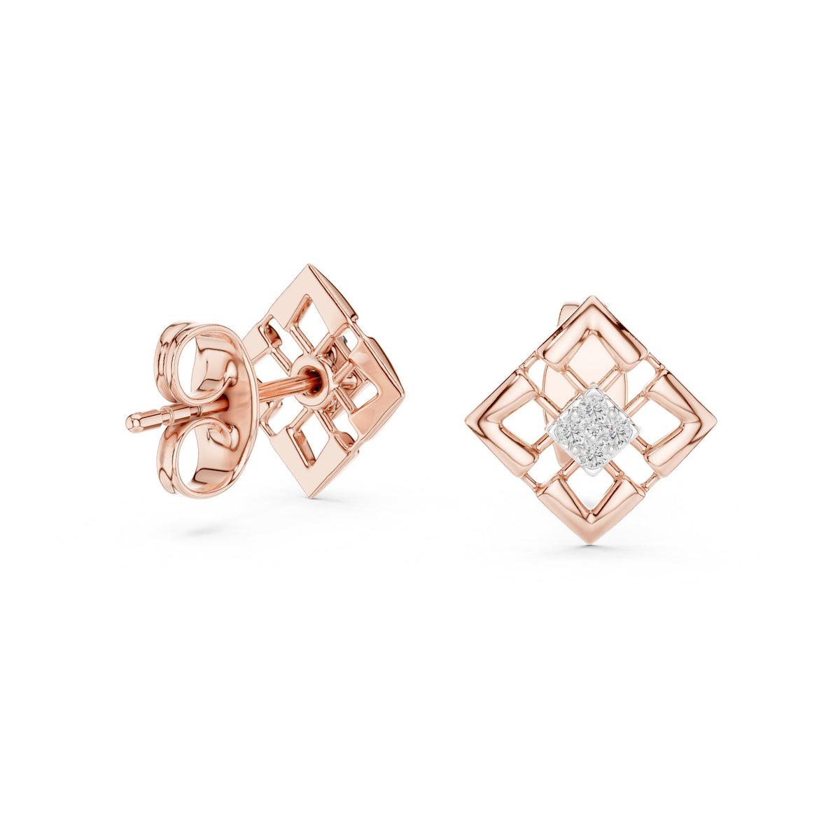 Geometric Cage Diamond Stud Earrings